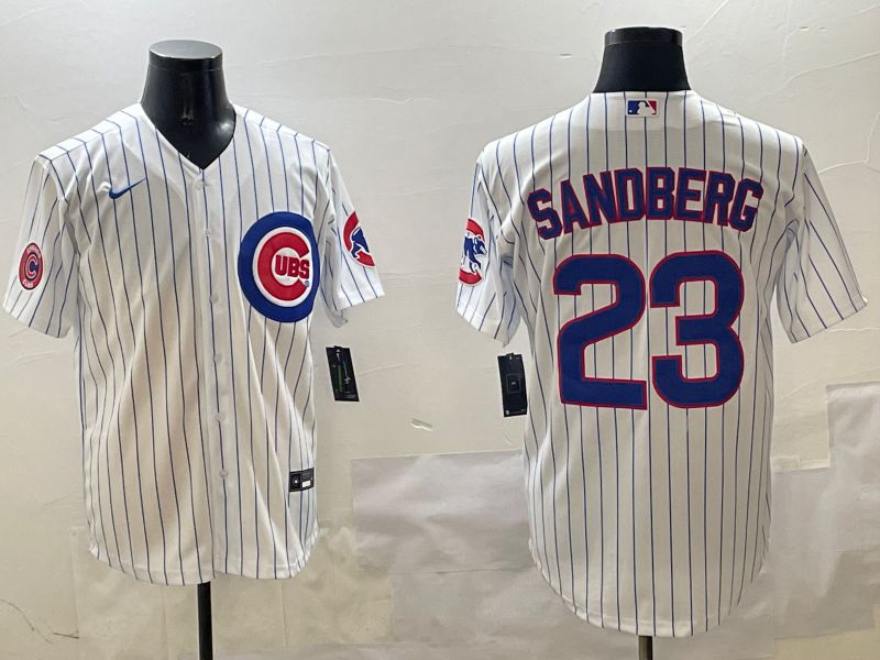 Men Chicago Cubs 23 Sandberg White Stripe Game 2025 Nike MLB Jersey style 2